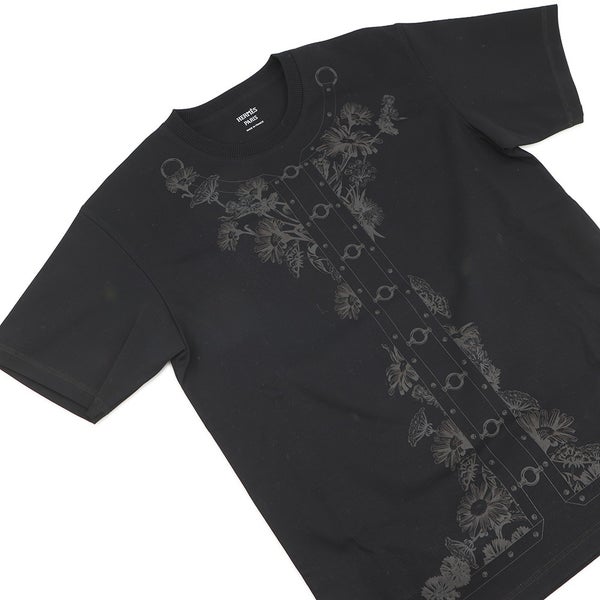 エルメス Tシャツ カルトゥッシュ コットン レディースサイズ34 HERMES マキシTシャツ 半袖 黒