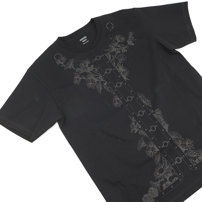 エルメス Tシャツ カルトゥッシュ コットン レディースサイズ34 HERMES マキシTシャツ 半袖 黒