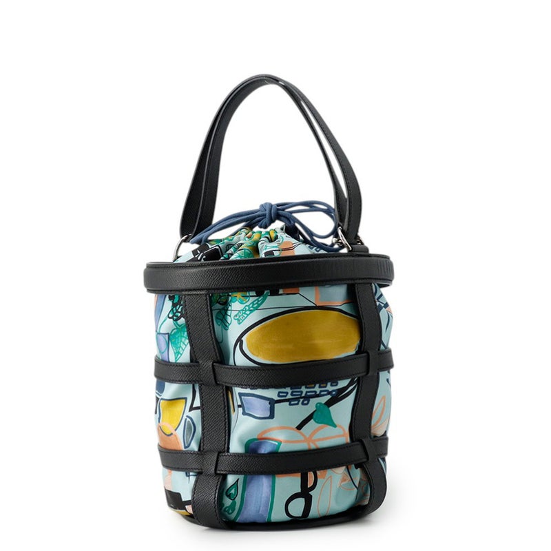 エルメス ハンドバッグ ミュザルディーヌ ブラック/マルチカラー/シルバー金具 エプソン/シルク X刻印 HERMES バッグ 黒