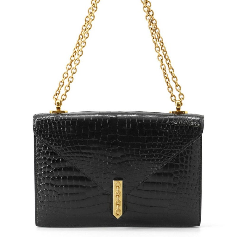 エルメス チェーンショルダーバッグ アルカザール ブラック/ゴールド金具 クロコダイル 黒