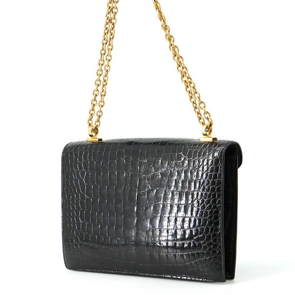 エルメス チェーンショルダーバッグ アルカザール ブラック/ゴールド金具 クロコダイル 黒