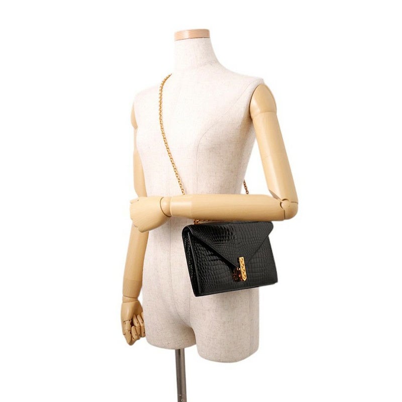 エルメス チェーンショルダーバッグ アルカザール ブラック/ゴールド金具 クロコダイル 黒