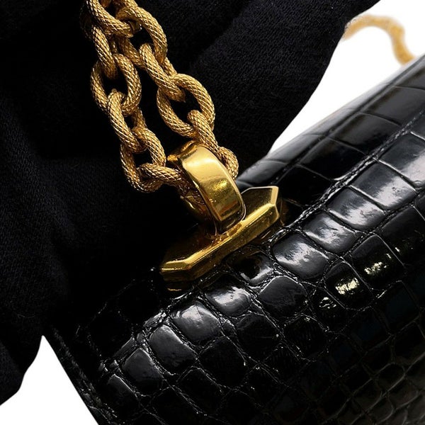エルメス チェーンショルダーバッグ アルカザール ブラック/ゴールド金具 クロコダイル 黒