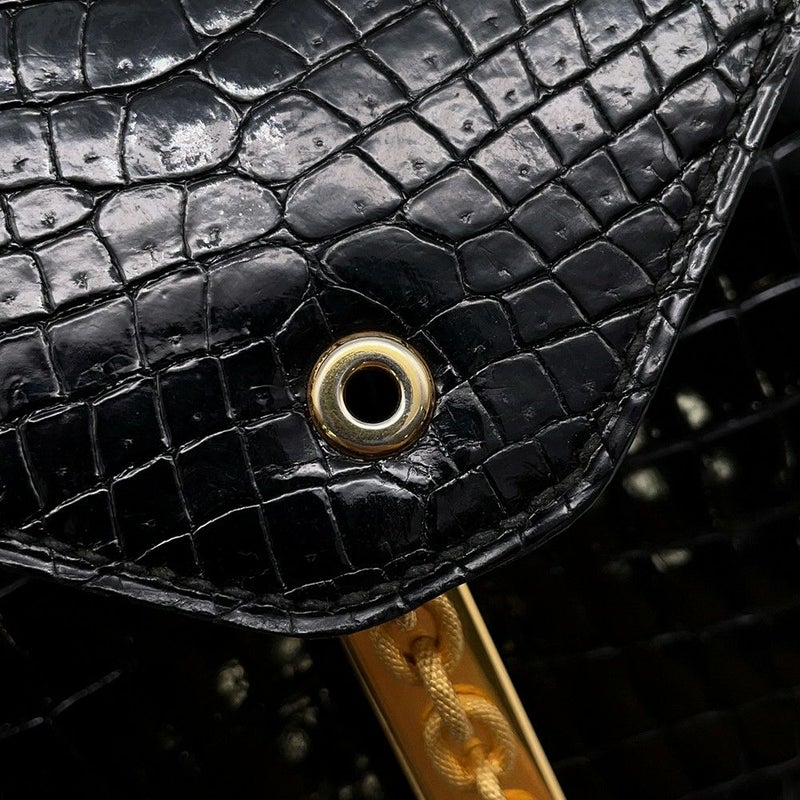 エルメス チェーンショルダーバッグ アルカザール ブラック/ゴールド金具 クロコダイル 黒