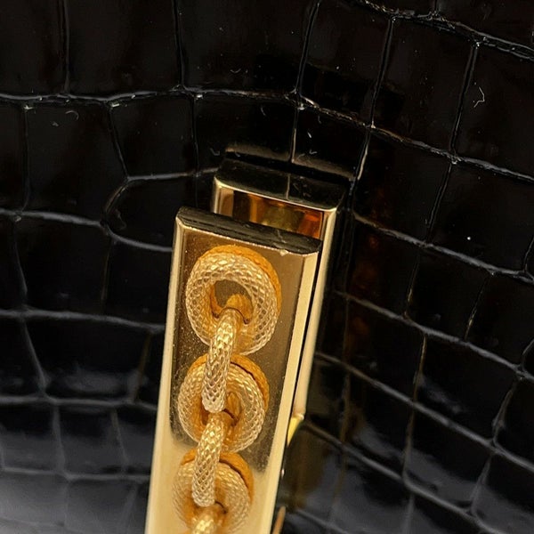 エルメス チェーンショルダーバッグ アルカザール ブラック/ゴールド金具 クロコダイル 黒