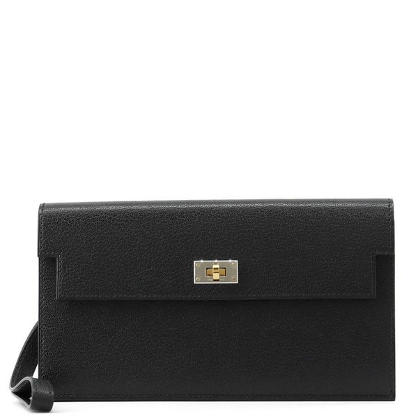 エルメス 長財布 ケリーポケット ロング ブラック/エレクトラム金具 シェブルシャムキラ W刻印 黒