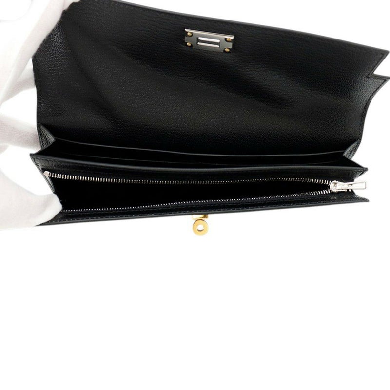 エルメス 長財布 ケリーポケット ロング ブラック/エレクトラム金具 シェブルシャムキラ W刻印 黒