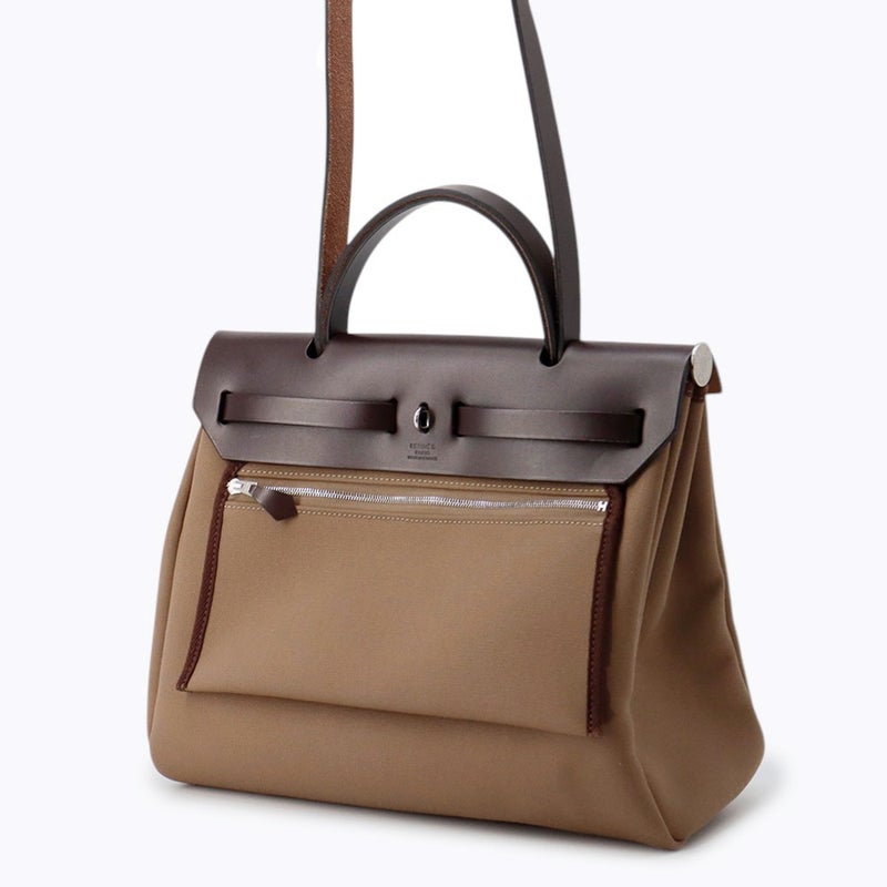 エルメス エールバッグジップPM ルトゥルネ エトゥープ/エベンヌ/シルバー金具 トワルオフィシエ/ヴァッシュハンター W刻印