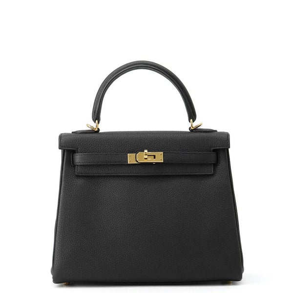 エルメス ハンドバッグ ケリー25 内縫い ブラック/ゴールド金具 トゴ W刻印 ２wayショルダー 黒