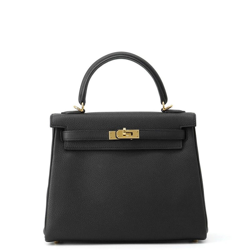 エルメス ハンドバッグ ケリー25 内縫い ブラック/ゴールド金具 トゴ W刻印 ２wayショルダー 黒