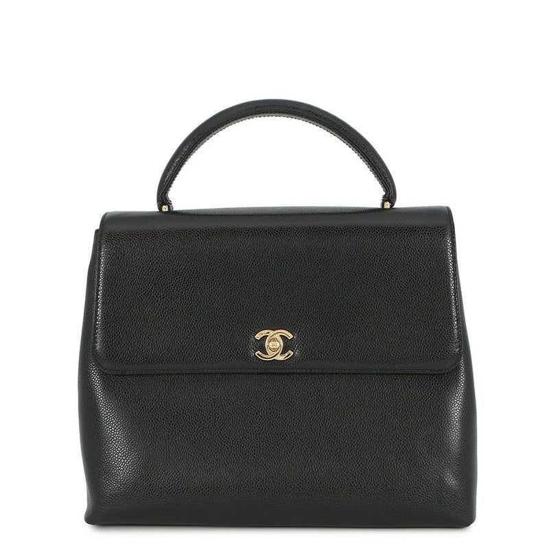 シャネル ハンドバッグ ココマーク トップハンドル キャビアスキン CHANEL 黒