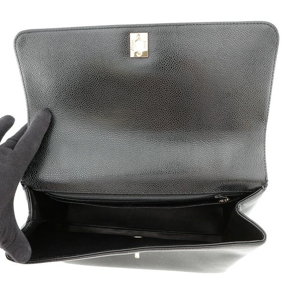 シャネル ハンドバッグ ココマーク トップハンドル キャビアスキン CHANEL 黒