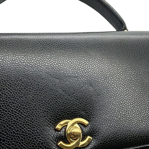シャネル ハンドバッグ ココマーク トップハンドル キャビアスキン CHANEL 黒