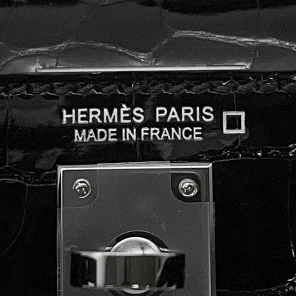 エルメス ミニケリー2 外縫い ブラック/シルバー金具 アリゲーターシャイン K刻印 HERMES ２wayショルダー 黒