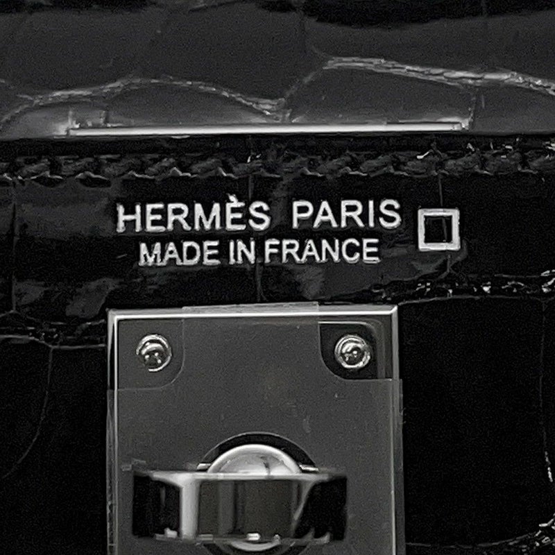 エルメス ミニケリー2 外縫い ブラック/シルバー金具 アリゲーターシャイン K刻印 HERMES ２wayショルダー 黒