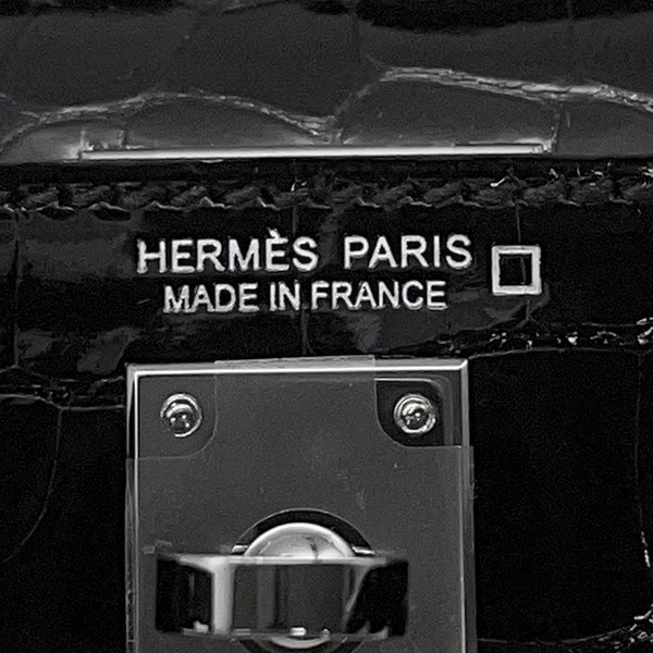 エルメス ミニケリー2 外縫い ブラック/シルバー金具 アリゲーターシャイン K刻印 HERMES ２wayショルダー 黒