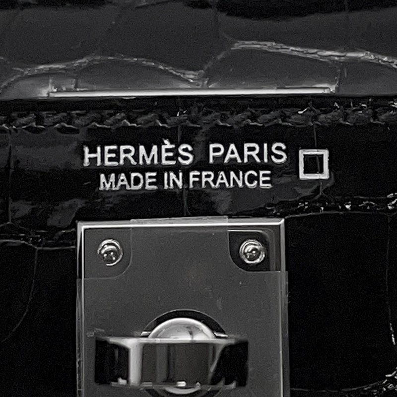 エルメス ミニケリー2 外縫い ブラック/シルバー金具 アリゲーターシャイン K刻印 HERMES ２wayショルダー 黒