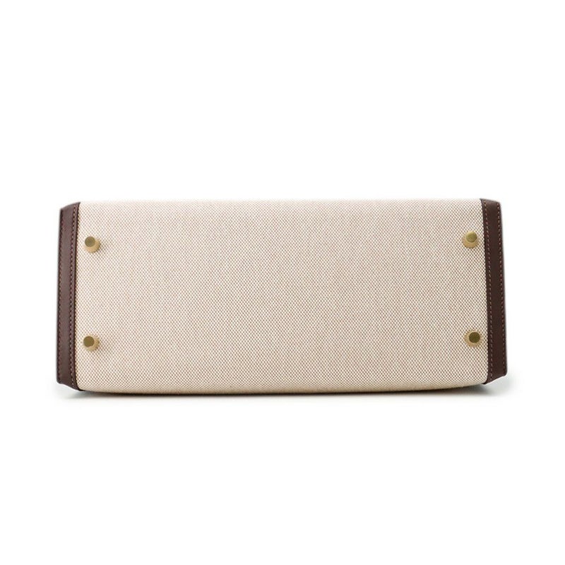 エルメス ハンドバッグ ケリー28 外縫い モカ/エクリュ/ゴールド金具 スイフト/トワルアッシュ K刻印 ２wayショルダー