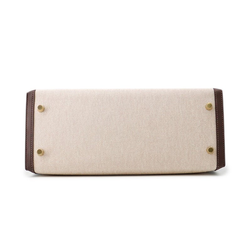 エルメス ハンドバッグ ケリー28 外縫い モカ/エクリュ/ゴールド金具 スイフト/トワルアッシュ K刻印 ２wayショルダー