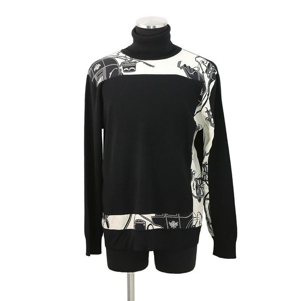 エルメス ニット タートルネック セーター Soie decadree ウール メンズサイズL HERMES 黒 トップス