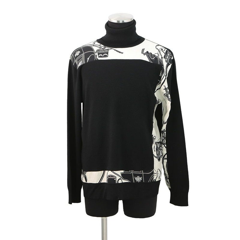 エルメス ニット タートルネック セーター Soie decadree ウール メンズサイズL HERMES 黒 トップス