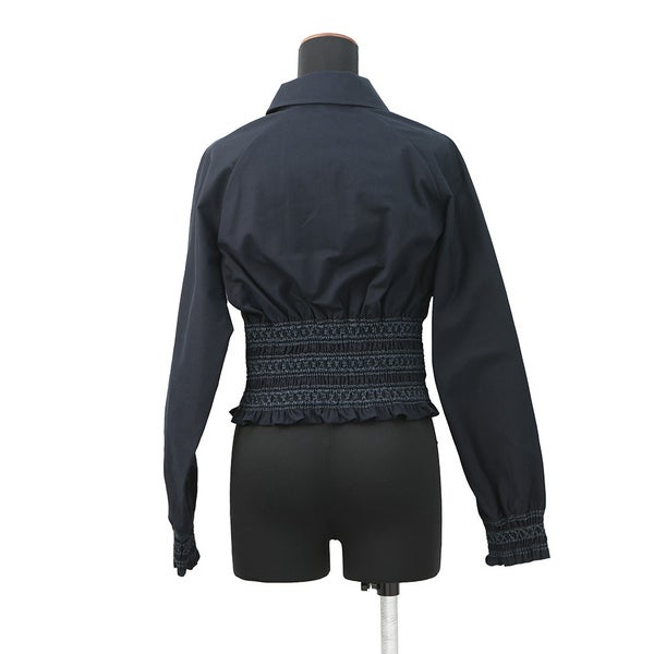 エルメス ジャケット Veste taille brodee a smocks シャツ ジャケット コットン レディースサイズ34 HERMES