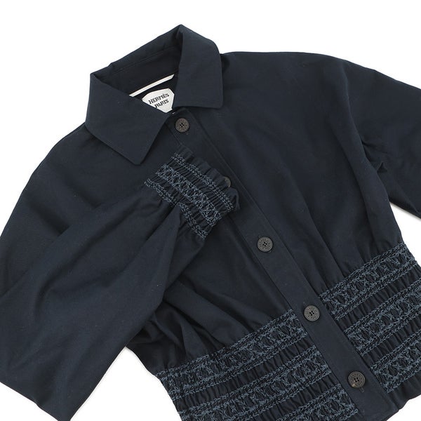 エルメス ジャケット Veste taille brodee a smocks シャツ ジャケット コットン レディースサイズ34 HERMES