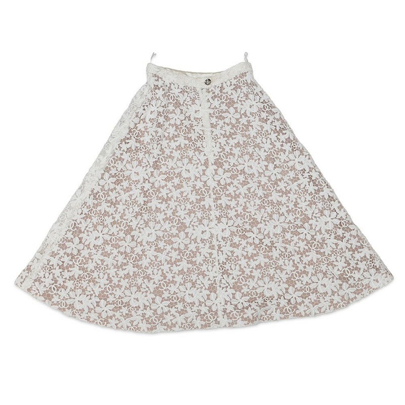 シャネル スカート ココマーク レース ロングスカート コットン レディースサイズ36 P74004 CHANEL 白 ボトムス