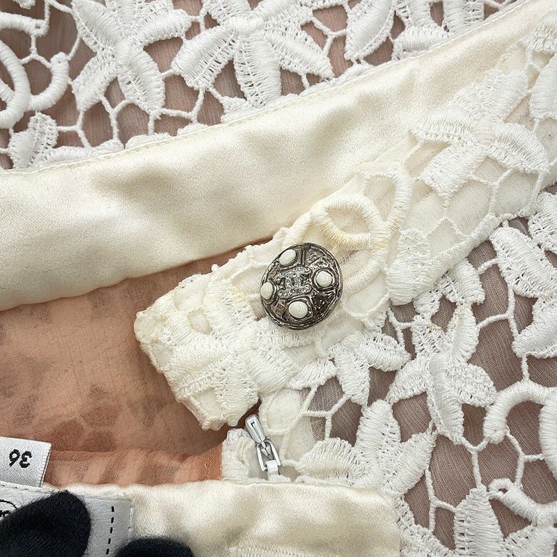 シャネル スカート ココマーク レース ロングスカート コットン レディースサイズ36 P74004 CHANEL 白 ボトムス