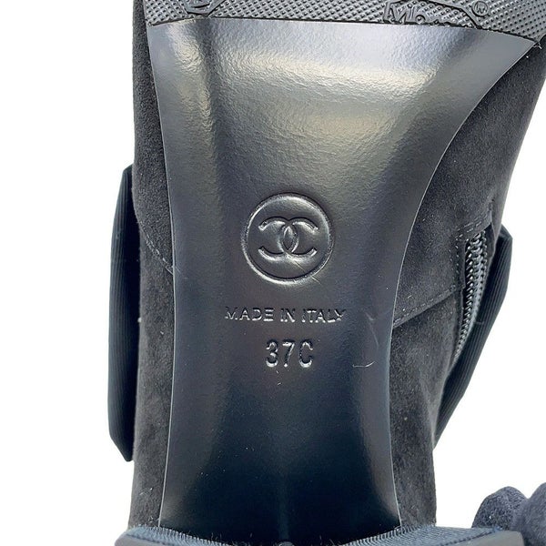 シャネル ショートブーツ カメリア ココマーク スエード レディースサイズ37C G45310 CHANEL 靴 黒