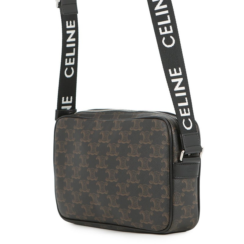 セリーヌ ショルダーバッグ トリオンフ ホリゾンタル ミディアム メッセンジャーバッグ PVC/レザー 197202 CELINE 黒