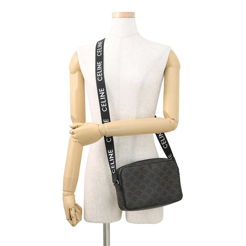 セリーヌ ショルダーバッグ トリオンフ ホリゾンタル ミディアム メッセンジャーバッグ PVC/レザー 197202 CELINE 黒
