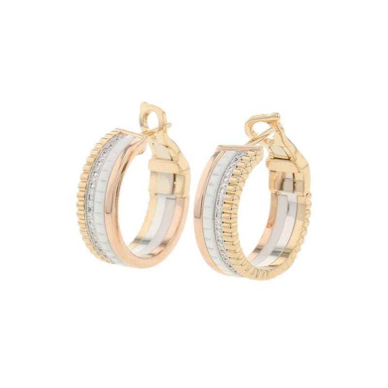 ブシュロン ピアス キャトル ホワイト フープ イヤリング ダイヤ 50P 計0.36ct K18YG/K18PG/K18WG/ホワイトセラミック JCO01469