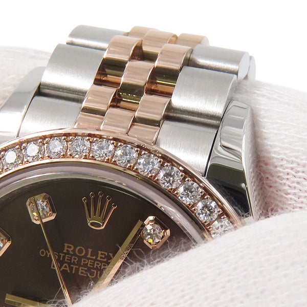 ロレックス レディ デイトジャスト SS/K18PG ダイヤベゼル 279381RBR チョコレート文字盤 10Pダイヤ