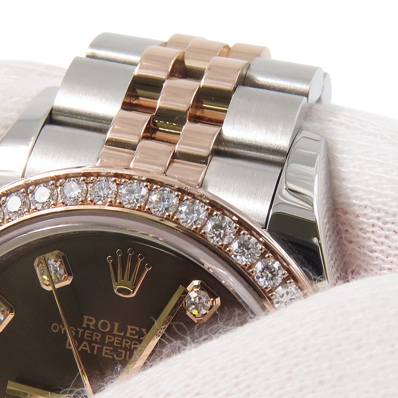 ロレックス レディ デイトジャスト SS/K18PG ダイヤベゼル 279381RBR チョコレート文字盤 10Pダイヤ