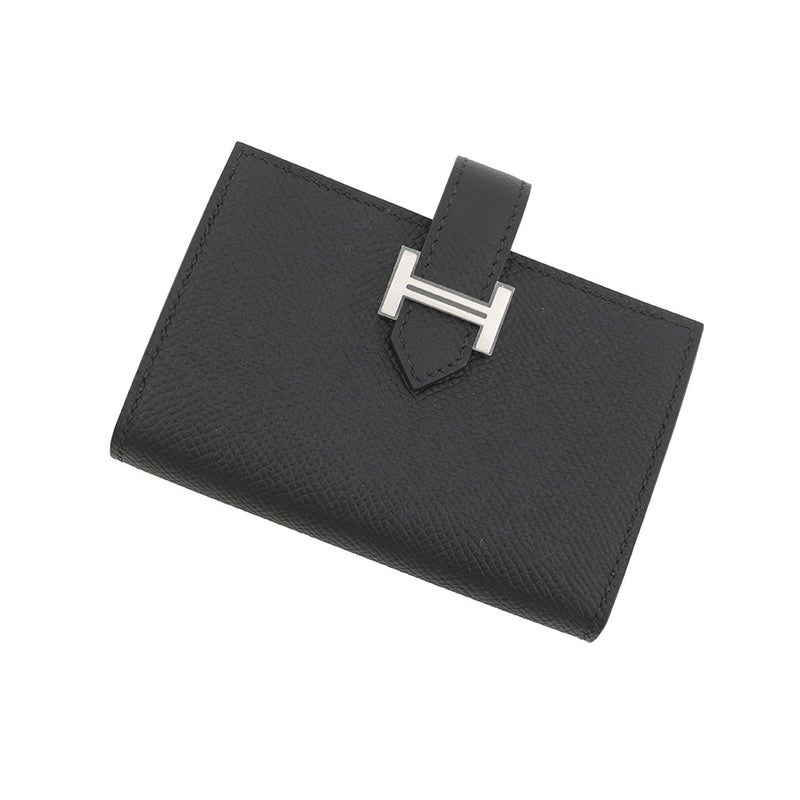 エルメス カードケース ベアン ミニ 小銭入れ付き ブラック/シルバー金具 エプソン B刻印 黒