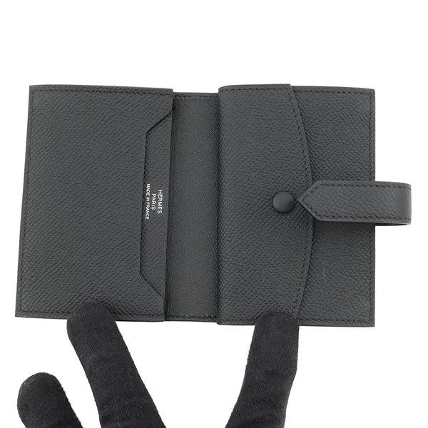 エルメス カードケース ベアン ミニ 小銭入れ付き ブラック/シルバー金具 エプソン B刻印 黒