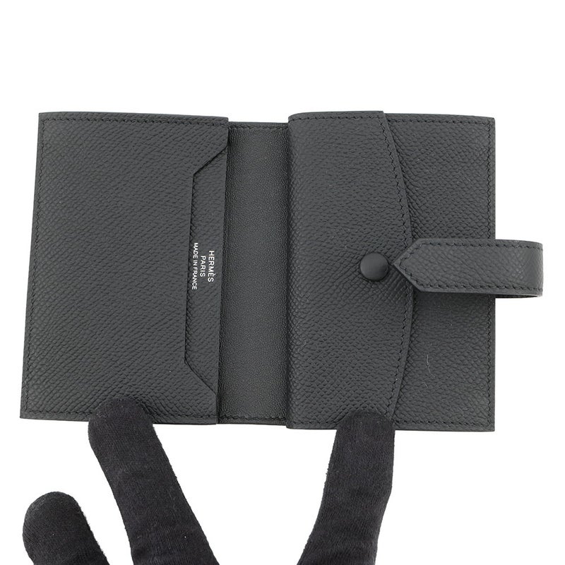 エルメス カードケース ベアン ミニ 小銭入れ付き ブラック/シルバー金具 エプソン B刻印 黒