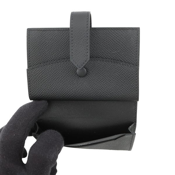 エルメス カードケース ベアン ミニ 小銭入れ付き ブラック/シルバー金具 エプソン B刻印 黒