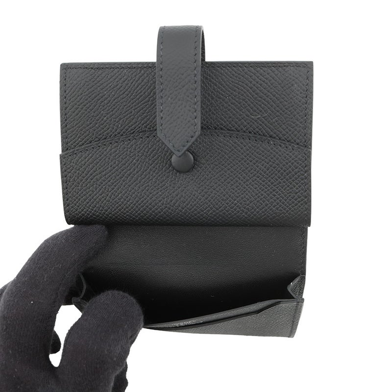 エルメス カードケース ベアン ミニ 小銭入れ付き ブラック/シルバー金具 エプソン B刻印 黒