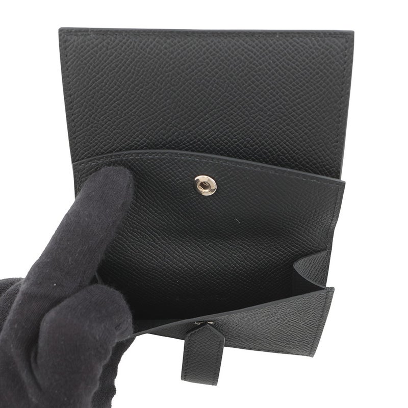 エルメス カードケース ベアン ミニ 小銭入れ付き ブラック/シルバー金具 エプソン B刻印 黒