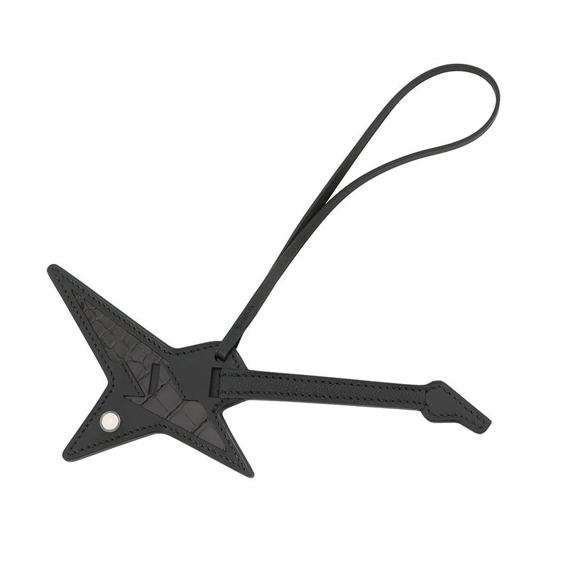 エルメス ロックチャーム ブラック/シルバー金具 ボックスカーフ/アリゲーターシャイン B刻印 黒