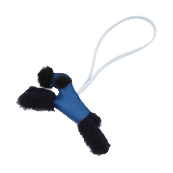 エルメス バッグチャーム バディ ブルーフランス/ブラック/ブリューブリュム ラムスキン/ムートン W刻印