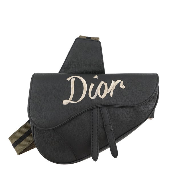 クリスチャン・ディオール ボディバッグ サドルバッグ 刺繍ロゴ Christian Dior 黒