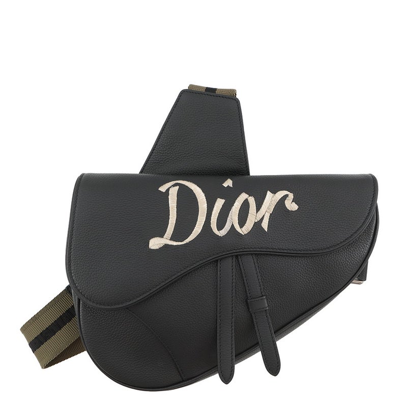 クリスチャン・ディオール ボディバッグ サドルバッグ 刺繍ロゴ Christian Dior 黒