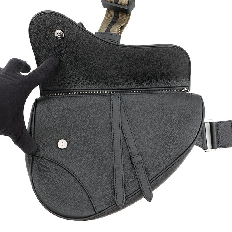 クリスチャン・ディオール ボディバッグ サドルバッグ 刺繍ロゴ Christian Dior 黒