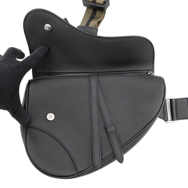 クリスチャン・ディオール ボディバッグ サドルバッグ 刺繍ロゴ Christian Dior 黒