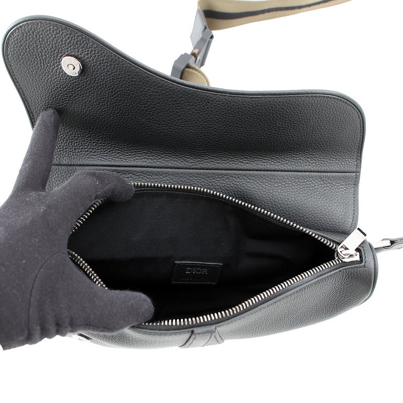 クリスチャン・ディオール ボディバッグ サドルバッグ 刺繍ロゴ Christian Dior 黒