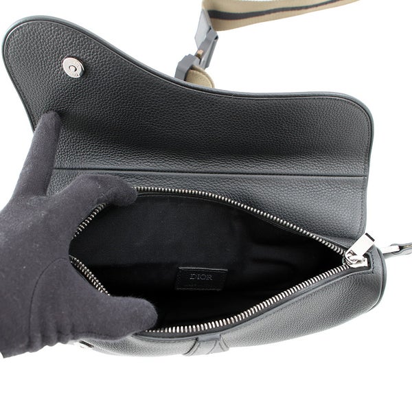 クリスチャン・ディオール ボディバッグ サドルバッグ 刺繍ロゴ Christian Dior 黒