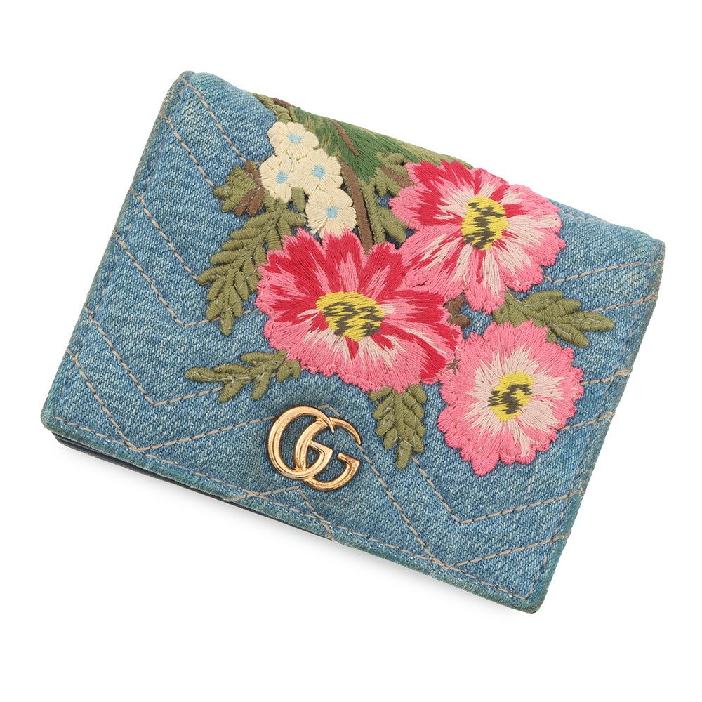 グッチ 二つ折り財布 GGマーモント ダブルG ミニウォレット 466492 GUCCI 財布 シェブロン キルティング カードケース 黒 グッチ 二つ折り財布 GGマーモント ダブルG ミニウォレット 466492